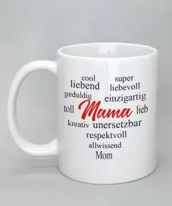 Keramiktasse mit Wortherz Mama weiß