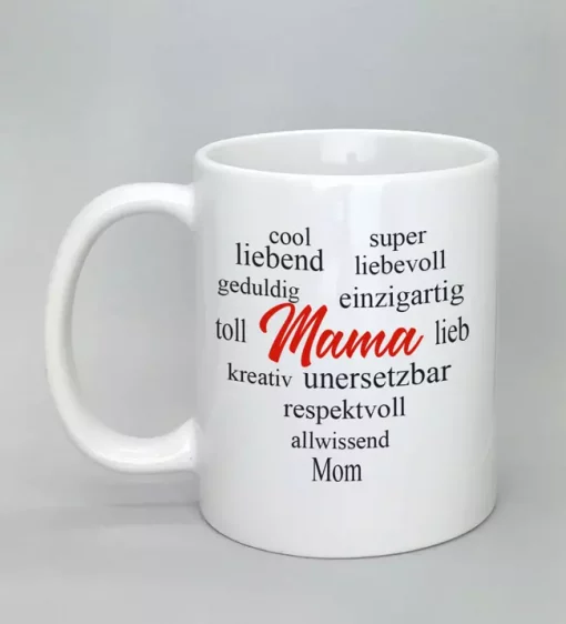 Keramiktasse mit Wortherz Mama weiß
