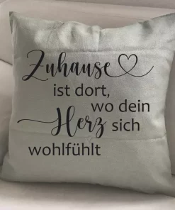 Spruchkissen Zuhause ist dort wo dein Herz sich wohlfühlt Khaki