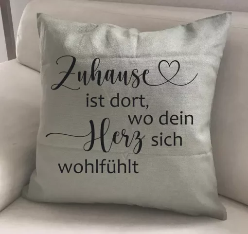 Spruchkissen Zuhause ist dort wo dein Herz sich wohlfühlt Khaki