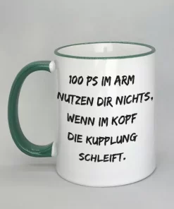 Spruchtasse mit farbigem Rand