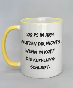 Spruchtasse mit farbigem Rand