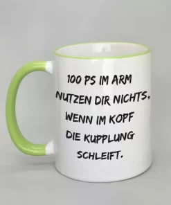 Spruchtasse mit farbigem Rand