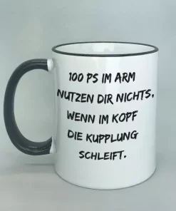Spruchtasse mit farbigem Rand