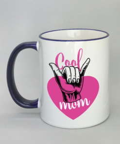 Cool Mom Spruchtasse mit farbigem Rand
