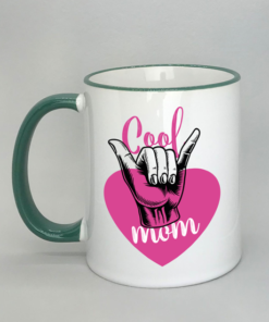 Cool Mom Spruchtasse mit farbigem Rand