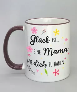 Spruchtasse mit farbigem Rand