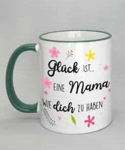 Spruchtasse mit farbigem Rand