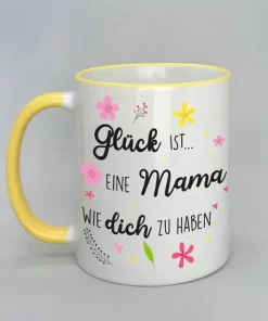 Spruchtasse mit farbigem Rand