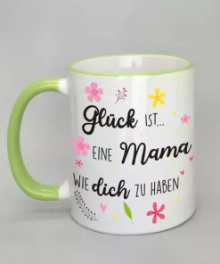 Spruchtasse mit farbigem Rand