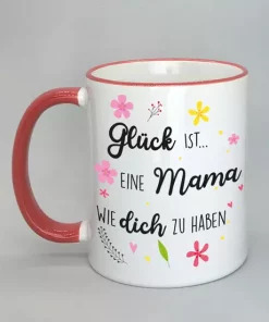 Spruchtasse mit farbigem Rand