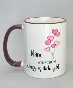 Spruchtasse Mom mit farbigen Rand