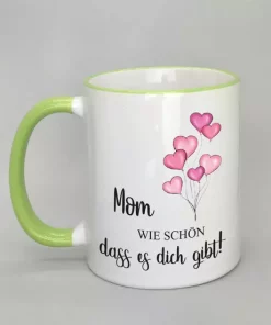 Spruchtasse Mom mit farbigen Rand