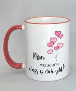 Spruchtasse Mom mit farbigen Rand