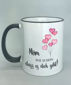 Spruchtasse Mom mit farbigen Rand