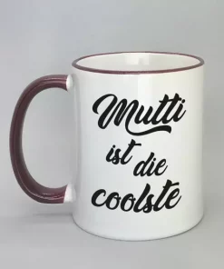 Mutti ist die coolste Spruchtasse mit farbigem Rand