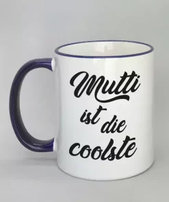 Mutti ist die coolste Spruchtasse mit farbigem Rand