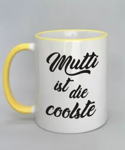 Mutti ist die coolste Spruchtasse mit farbigem Rand