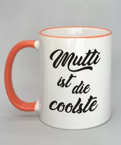 Mutti ist die coolste Spruchtasse mit farbigem Rand