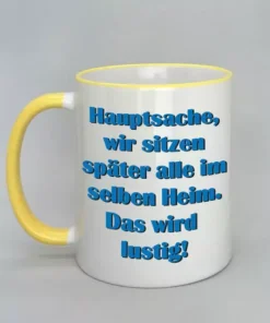 Spruchtasse mit farbigem Rand