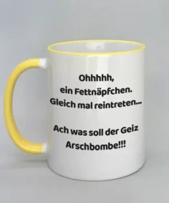 Spruchtasse mit farbigem Rand