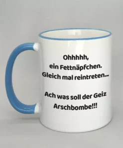 Spruchtasse mit farbigem Rand
