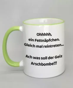 Spruchtasse mit farbigem Rand