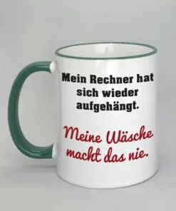 Lustige Spruchtasse mit farbigem Rand
