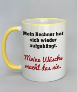 Lustige Spruchtasse mit farbigem Rand