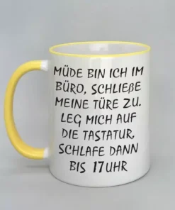 Lustige Spruchtasse mit farbigem Rand