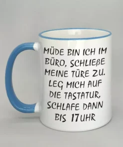 Lustige Spruchtasse mit farbigem Rand