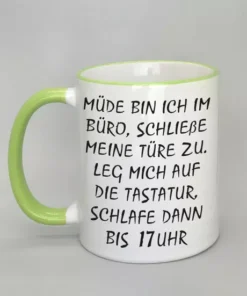 Lustige Spruchtasse mit farbigem Rand