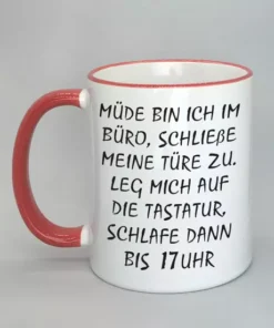 Lustige Spruchtasse mit farbigem Rand
