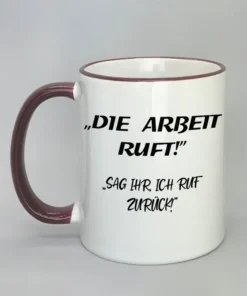 Lustige Spruchtasse mit farbigem Rand