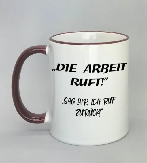 Lustige Spruchtasse mit farbigem Rand