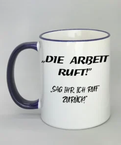 Lustige Spruchtasse mit farbigem Rand