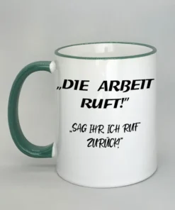 Lustige Spruchtasse mit farbigem Rand
