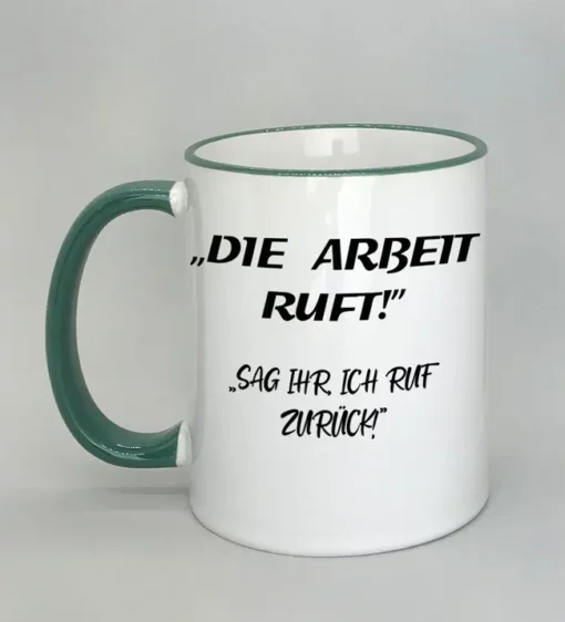 Lustige Spruchtasse mit farbigem Rand