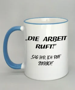Lustige Spruchtasse mit farbigem Rand