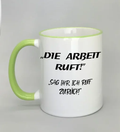 Lustige Spruchtasse mit farbigem Rand