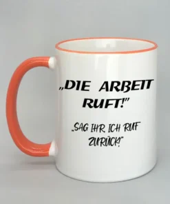 Lustige Spruchtasse mit farbigem Rand