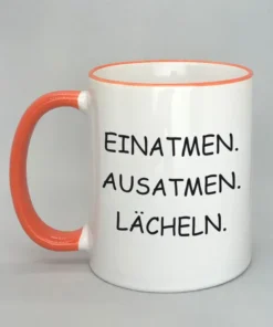 Lustige Spruchtasse mit farbigem Rand