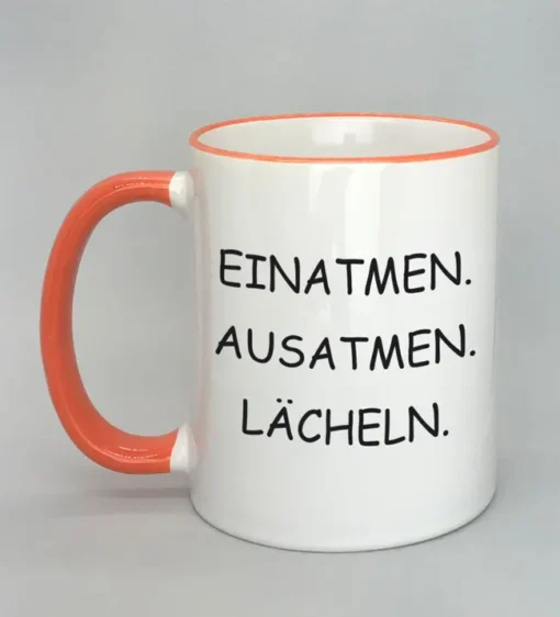 Lustige Spruchtasse mit farbigem Rand