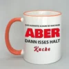 Lustige Spruchtasse mit farbigem Rand