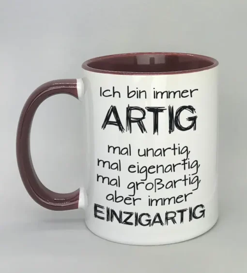 Lustige Spruchtasse mit farbiger Innenseite