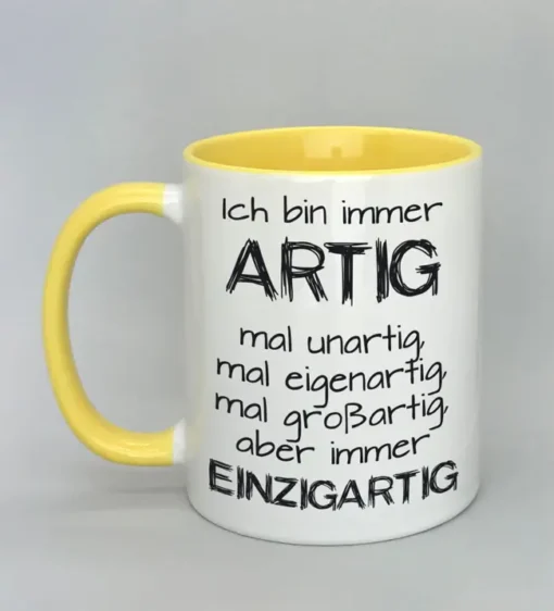 Lustige Spruchtasse mit farbiger Innenseite