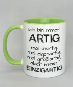 Lustige Spruchtasse mit farbiger Innenseite