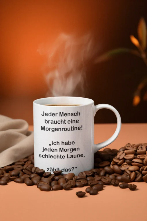 Lustige Spruchtasse in der Anwendung