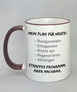 Lustige Spruchtasse mit farbigem Rand