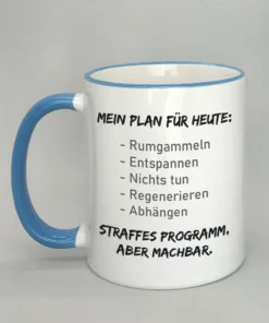 Lustige Spruchtasse mit farbigem Rand